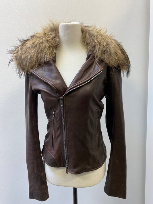 Theory Leather Jacket with Removable Fur