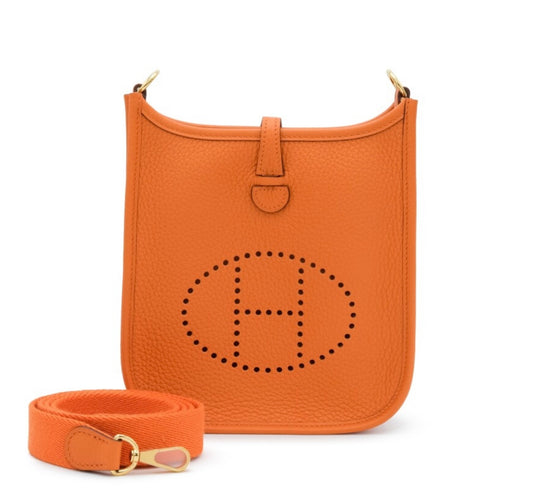 HERMES - Orange H Clemence Mini Evelyne II TPM 16 Gold Hardware, 2023