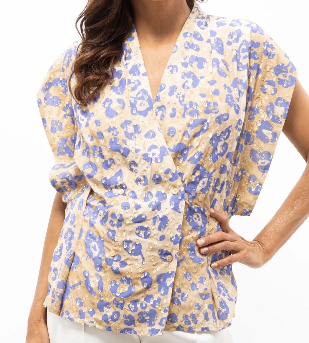 SMYTHE Yoda blouse in metallic lavender leopard