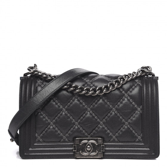 Pre-Loved Chanel™ quilted iridescent calfskin double stitch boy bag