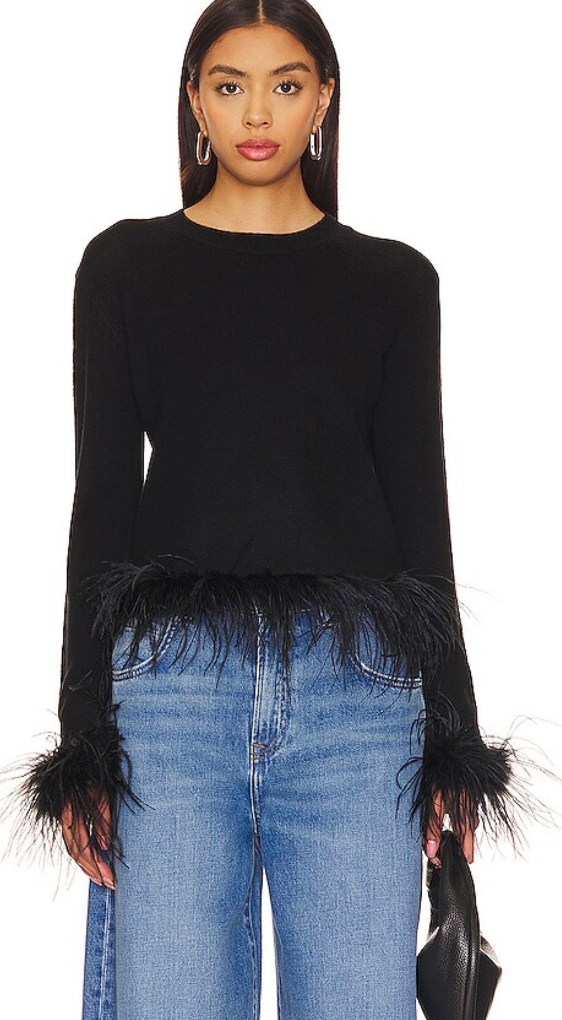 27 Miles Malibu Feather Trim Wool & Cashmere-Blend Sweater