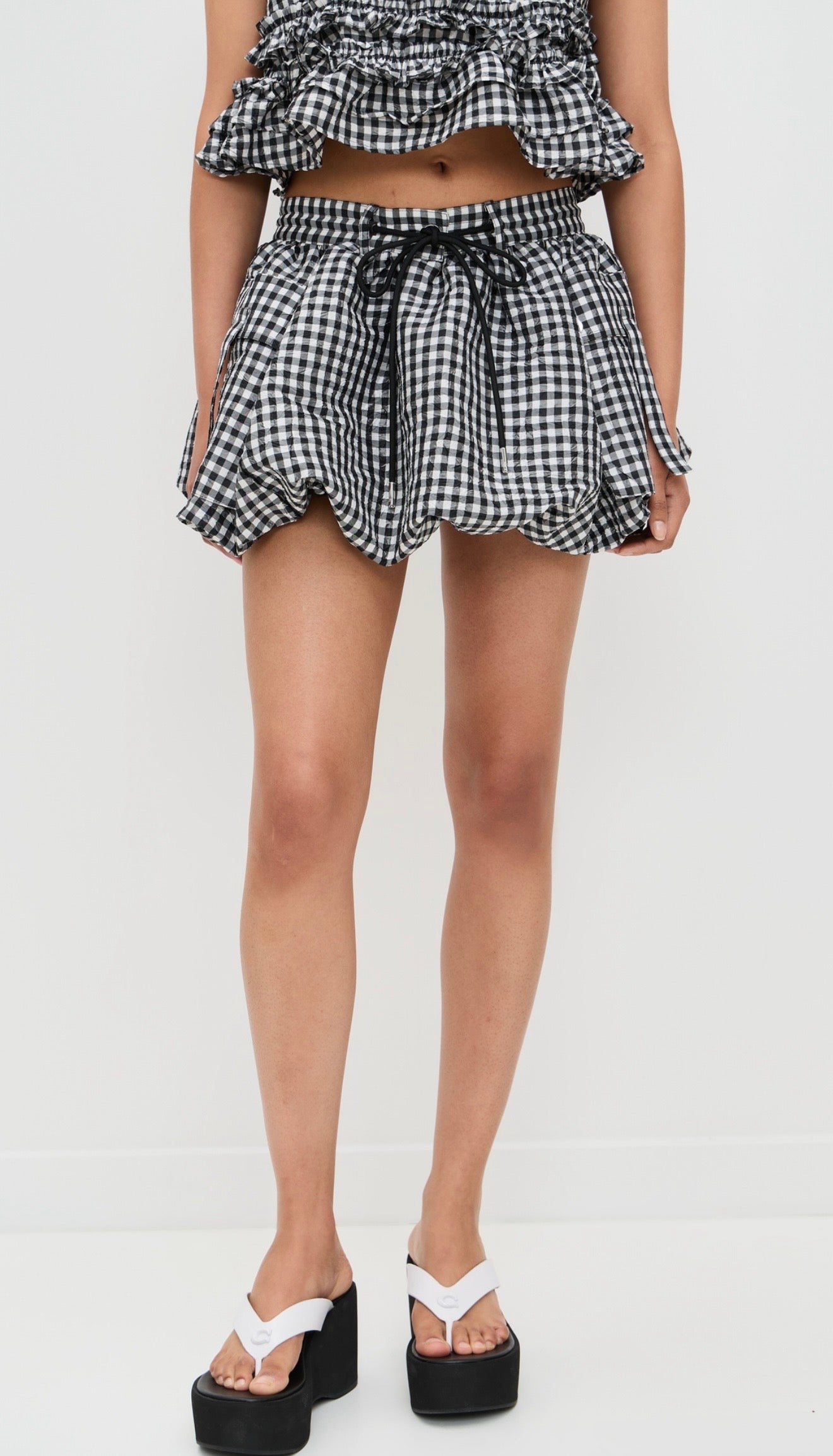 Ganni - Crinkled Taffeta Check Mini Bubble Skirt