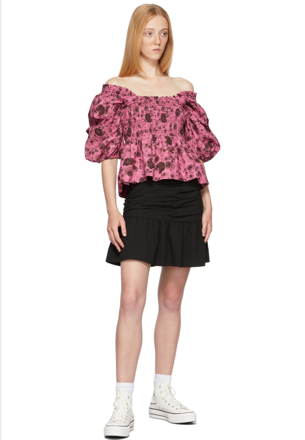 GANNI Pink Poplin Floral Blouse