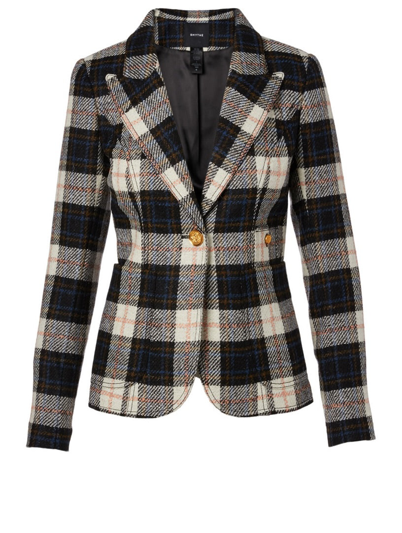 SMYTHE blue/tan/white wool blazer