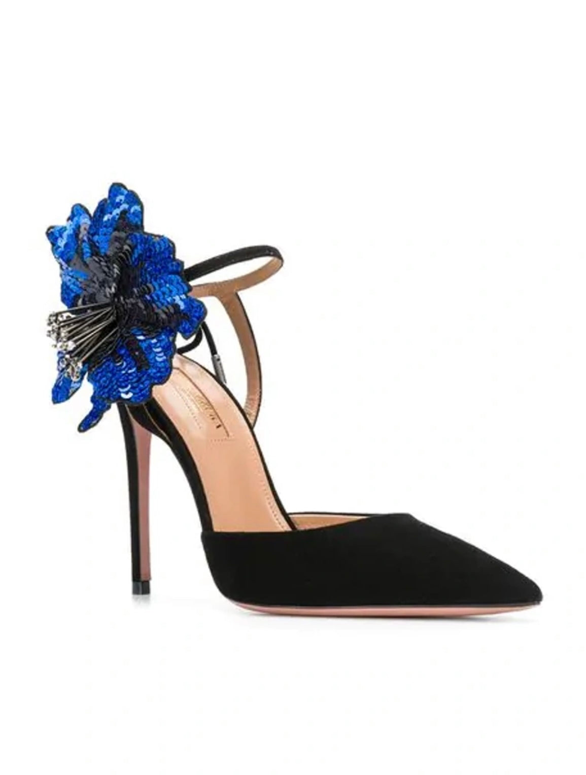 AQUAZZURA -  Disco Flower 105 Suede Pumps in Black