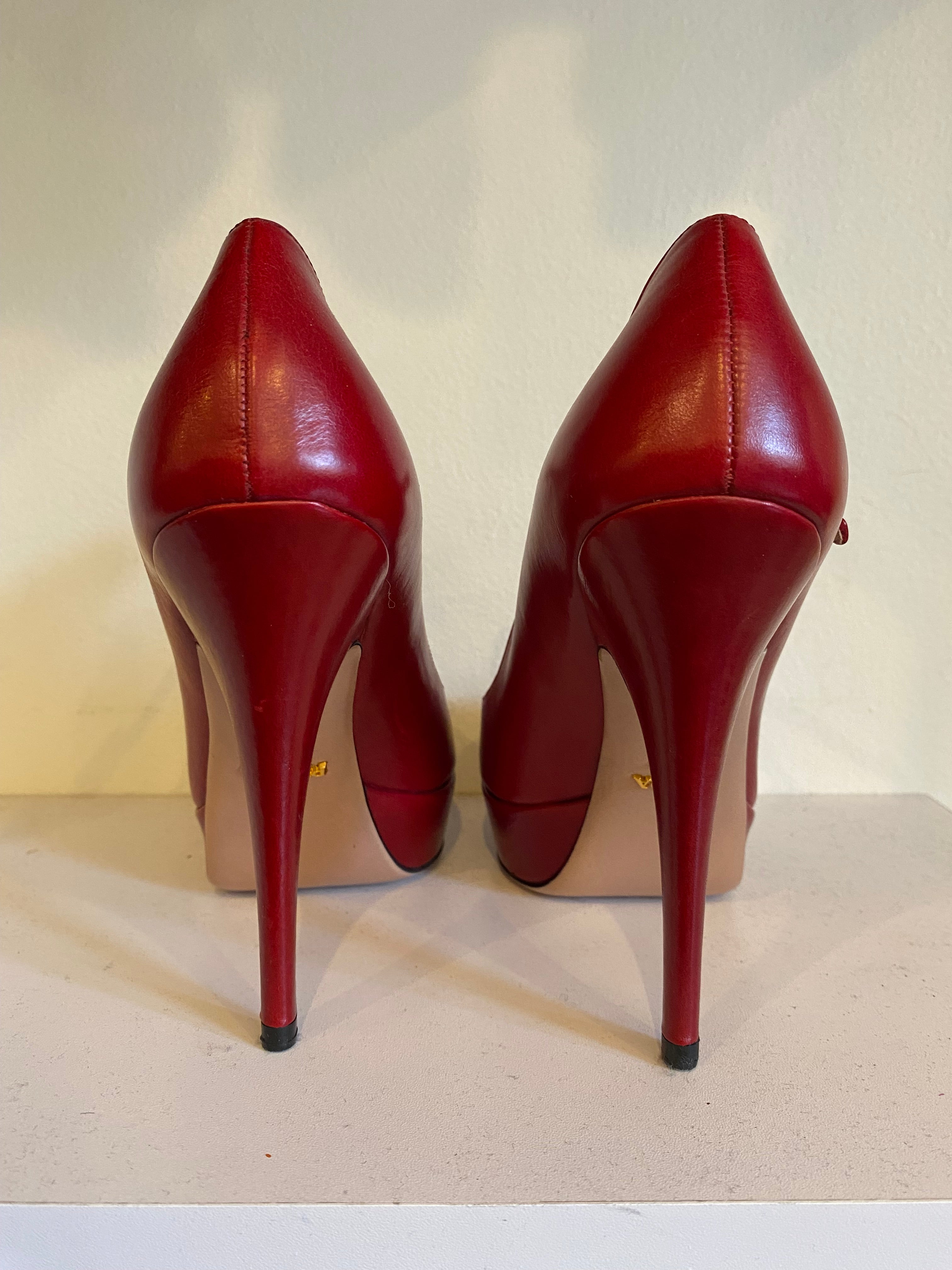 Pre-Loved Prada - Red Mary Jane Peep Toe Heels