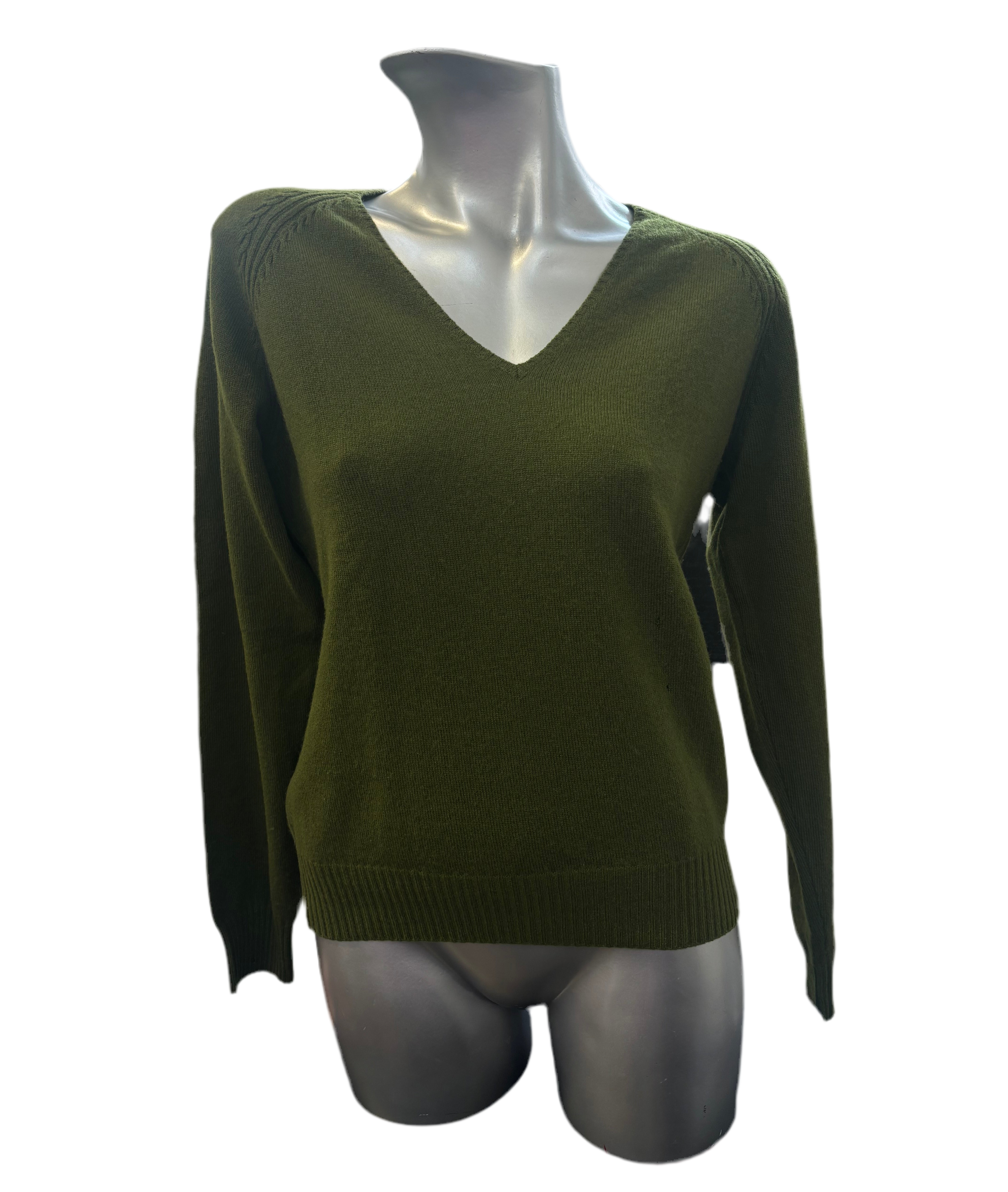 Loro Piana Green Cashmere V-Neck Sweater