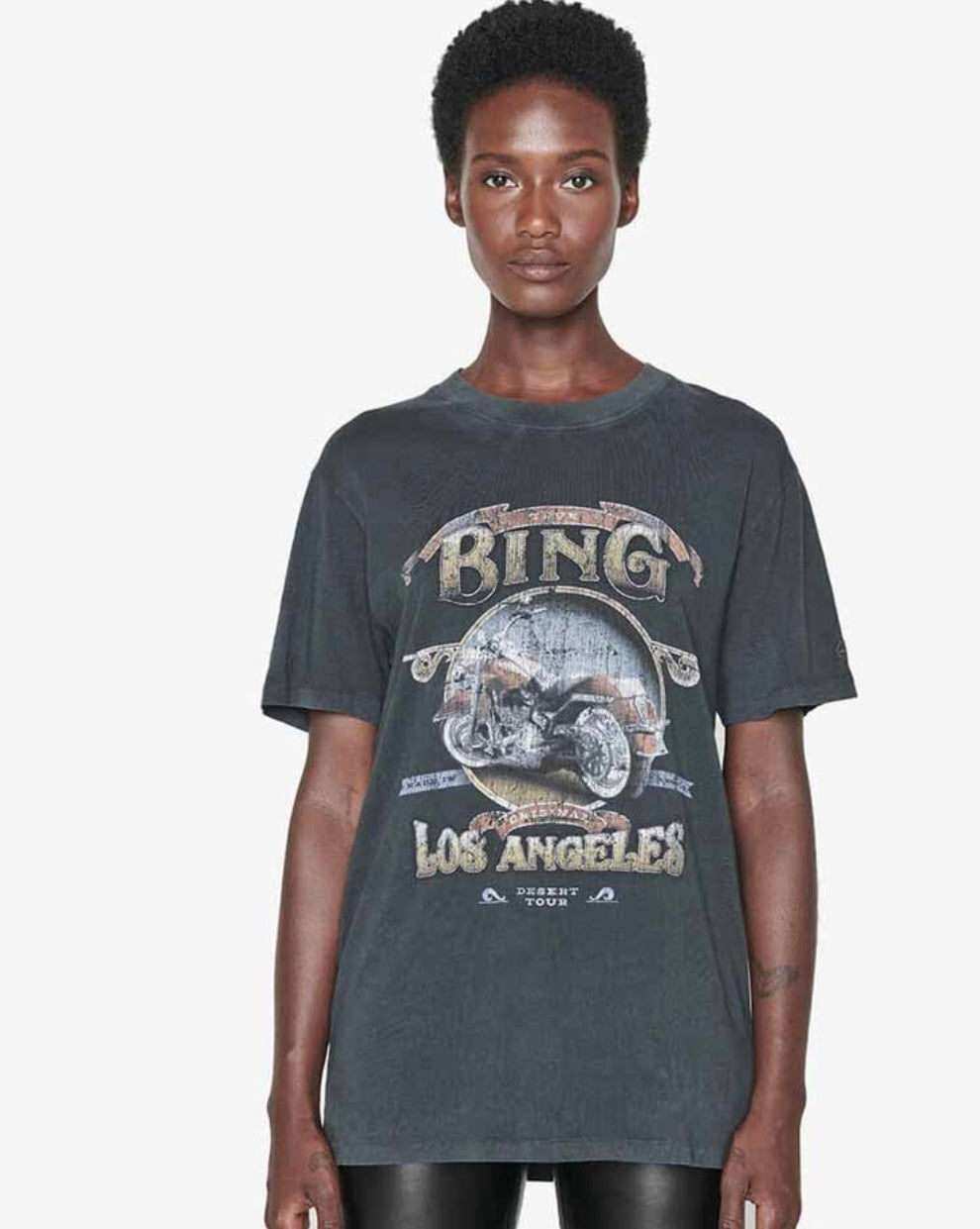 ANINE BING LILI TEE BIKER IN WASHED BLACK