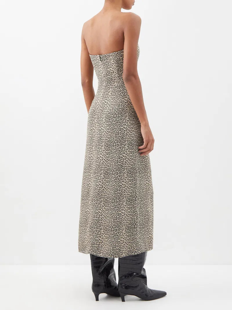 RAEY Womens Leopard Jacquard Bandeau Dress in Beige