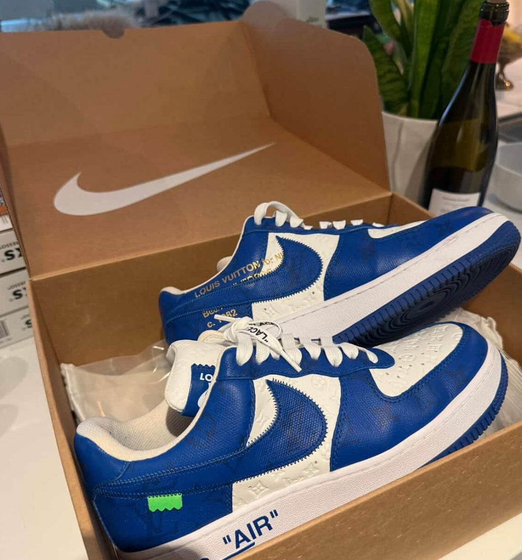 LOUIS VUITTON X NIKE AIR virigl blue and white sneakers