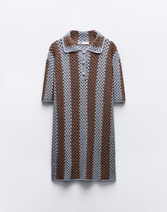 Zara - Crochet Knit Polo Dress