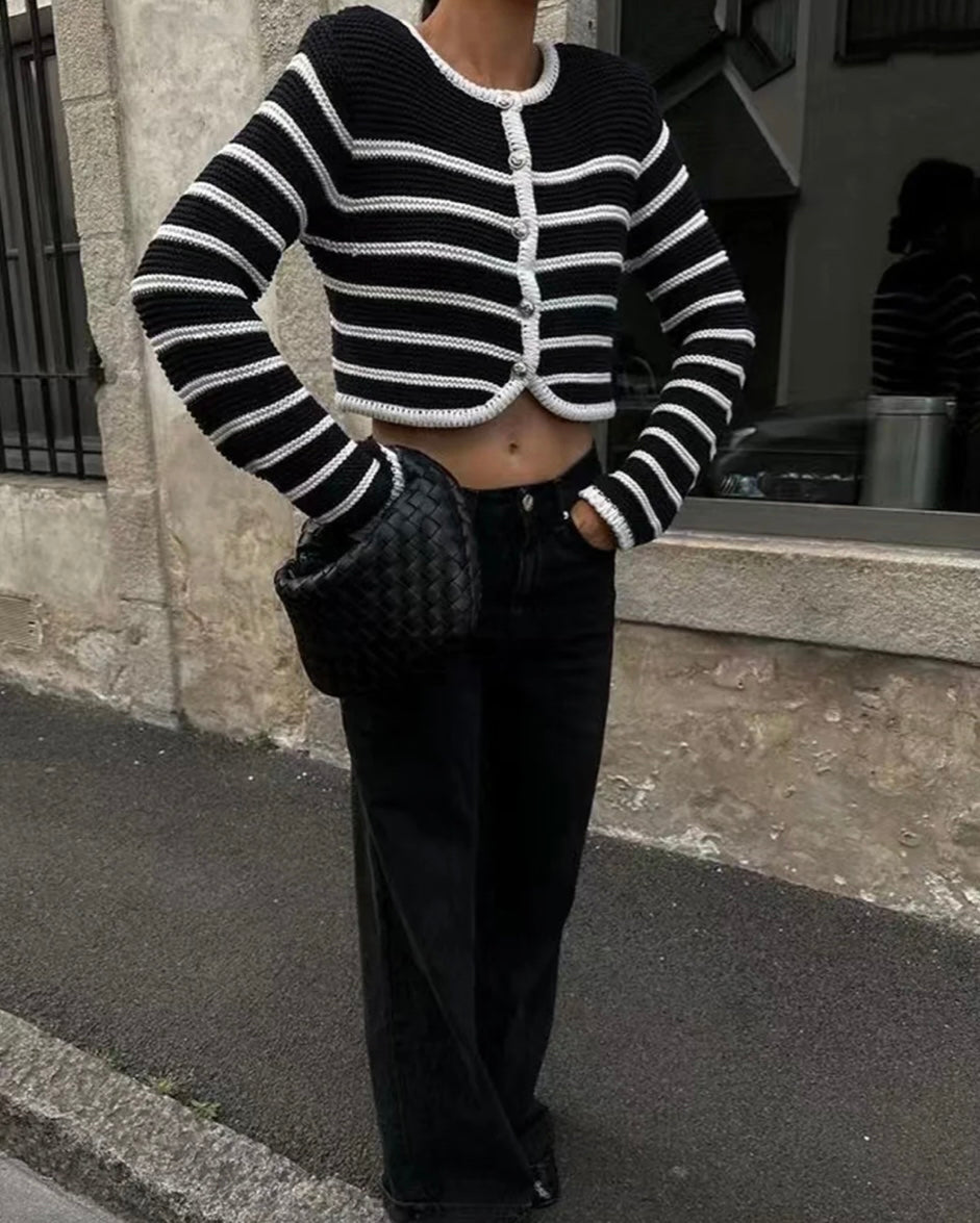 COMMENSE Old Money Aesthetics Stripe Cardigan