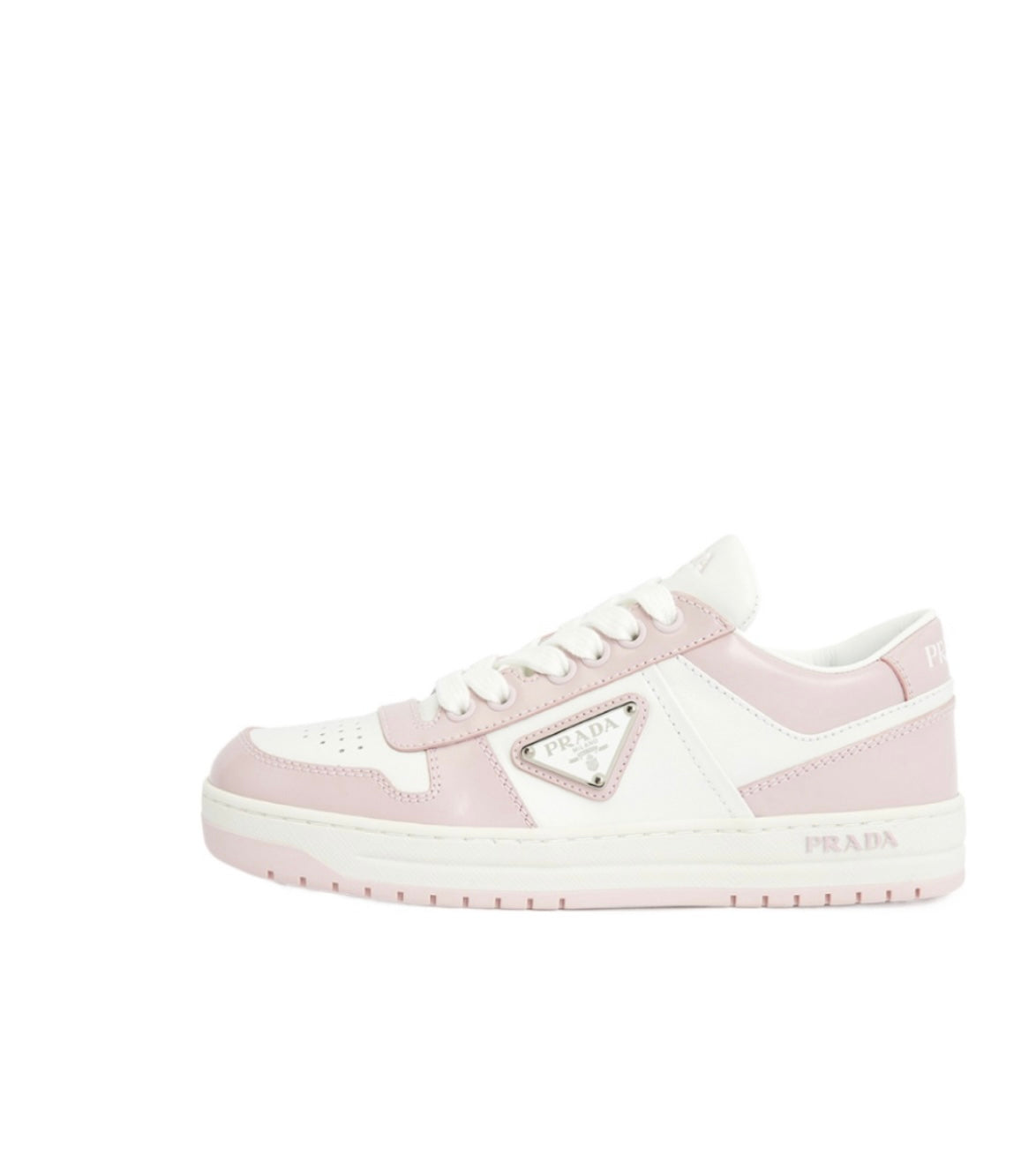 PRADA DOWNTOWN LOW TOP SNEAKERS IN PINK & WHITE