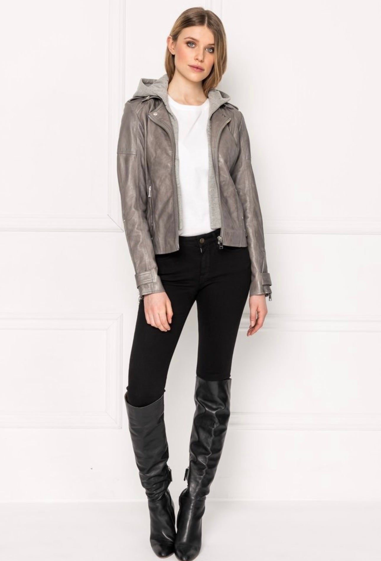 Lamarque- Anna Washed Biker With Hoodie- Whale Grey