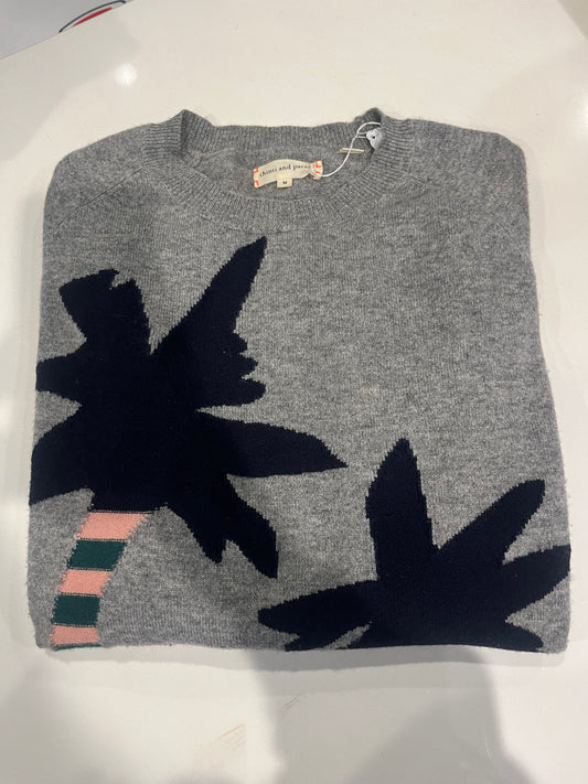 CHINTI & PARKER palm tree grey cashmere sweater