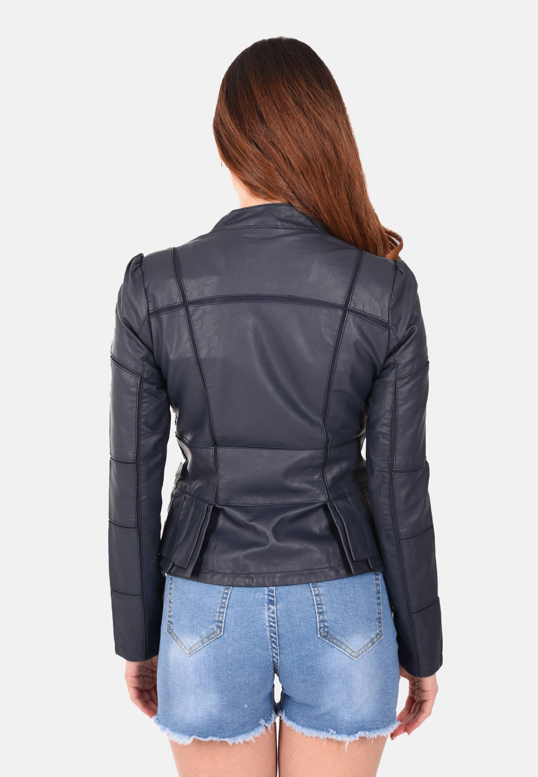 Faux Leather Jacket with Peplum