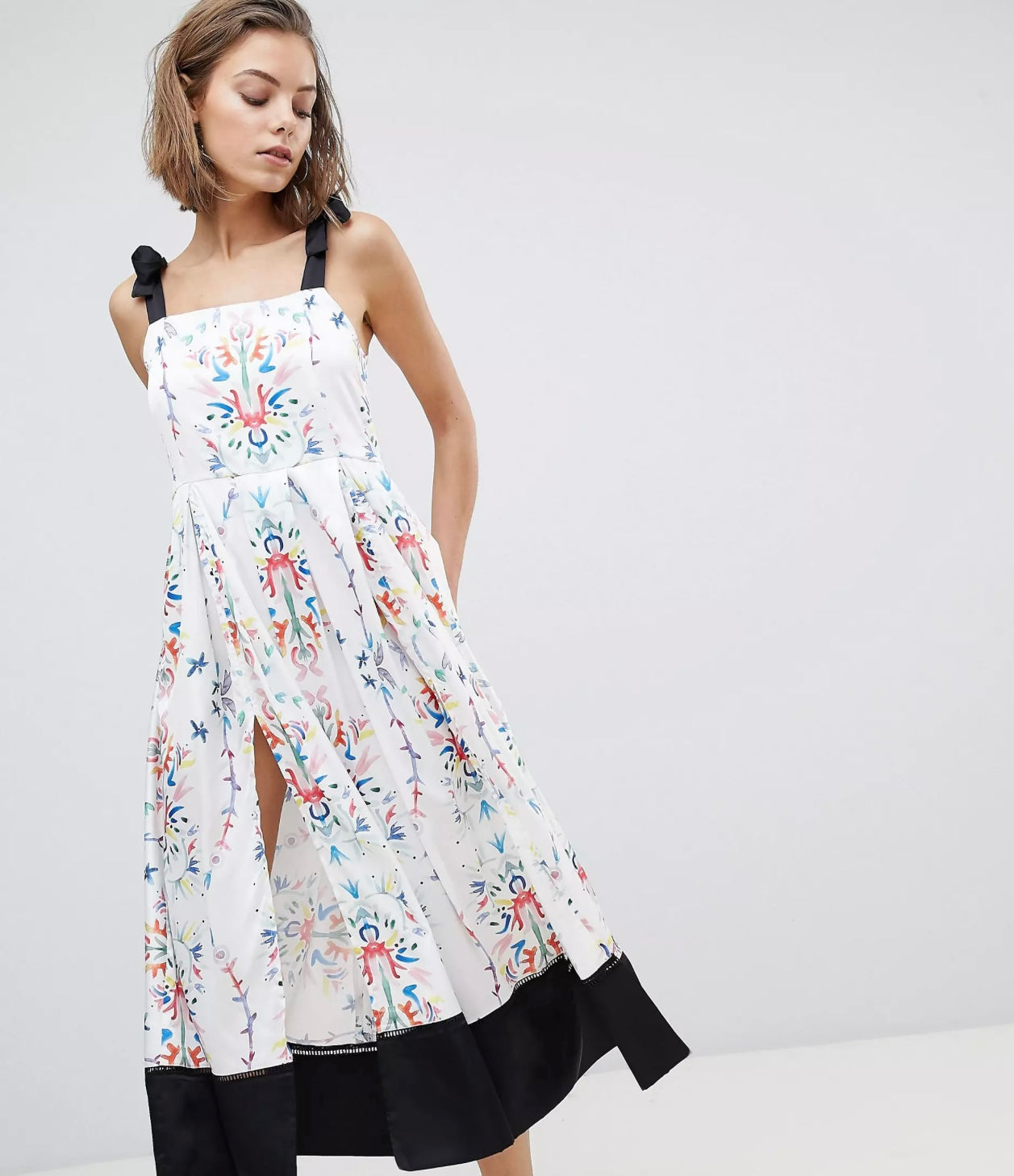 Sabina Musayev Abstract Floral Slit Midi Dress