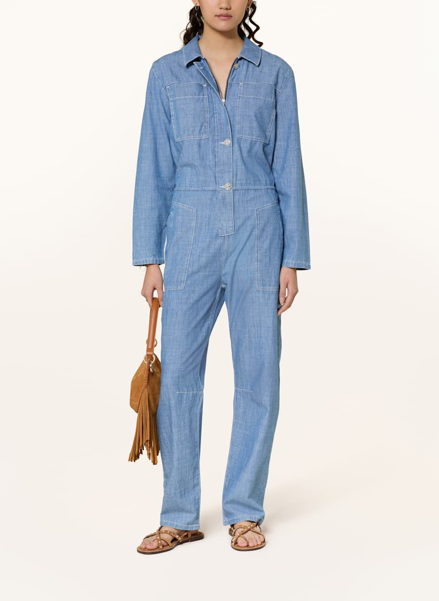 BA&SH long sleeve blue denim jumpsuit with silver buttons