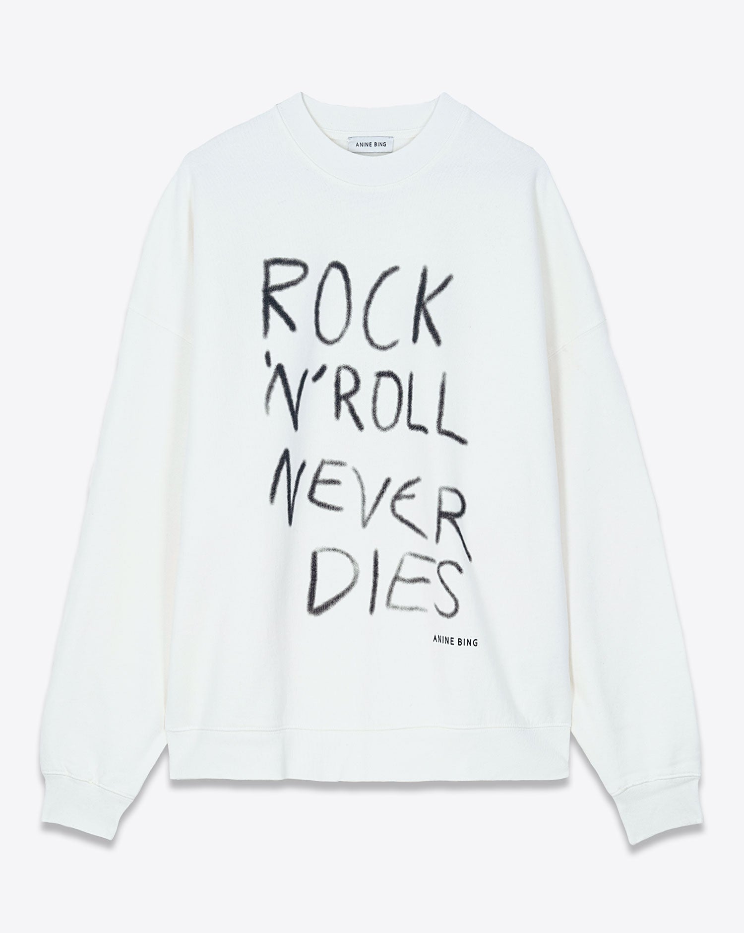ANINE BING white 'rock n roll never dies' crewneck