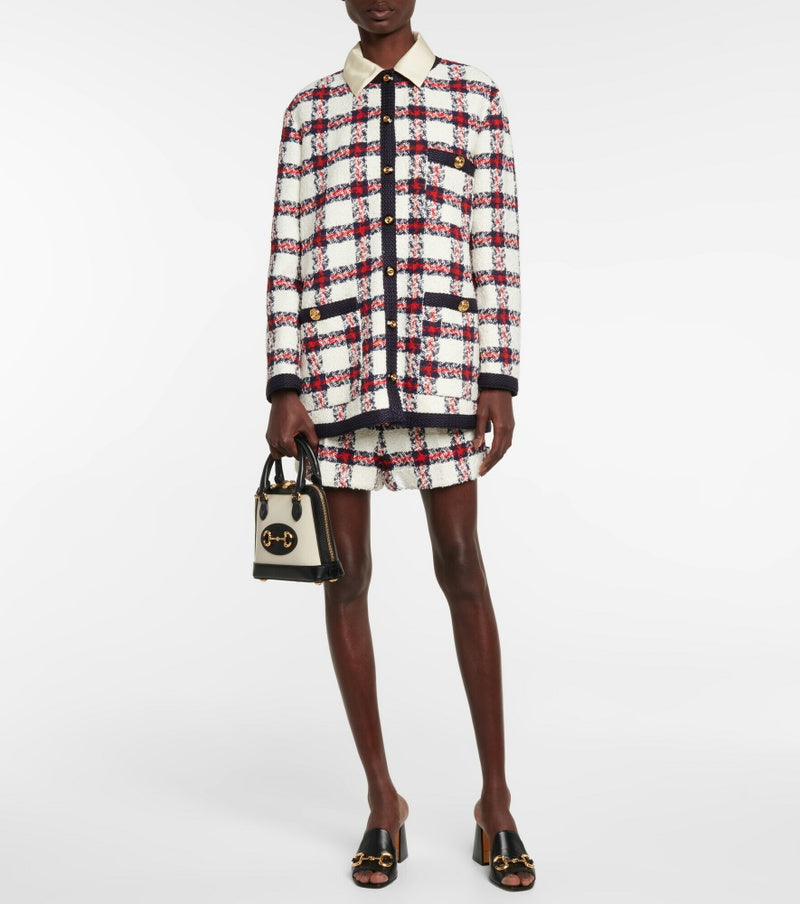 GUCCI plaid tweed jacket ivory with blue and red