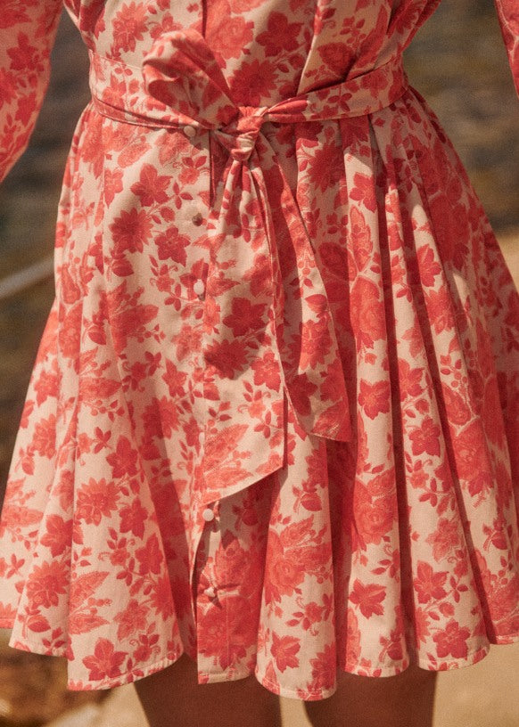 SEZANE orange floral button up dress and tie