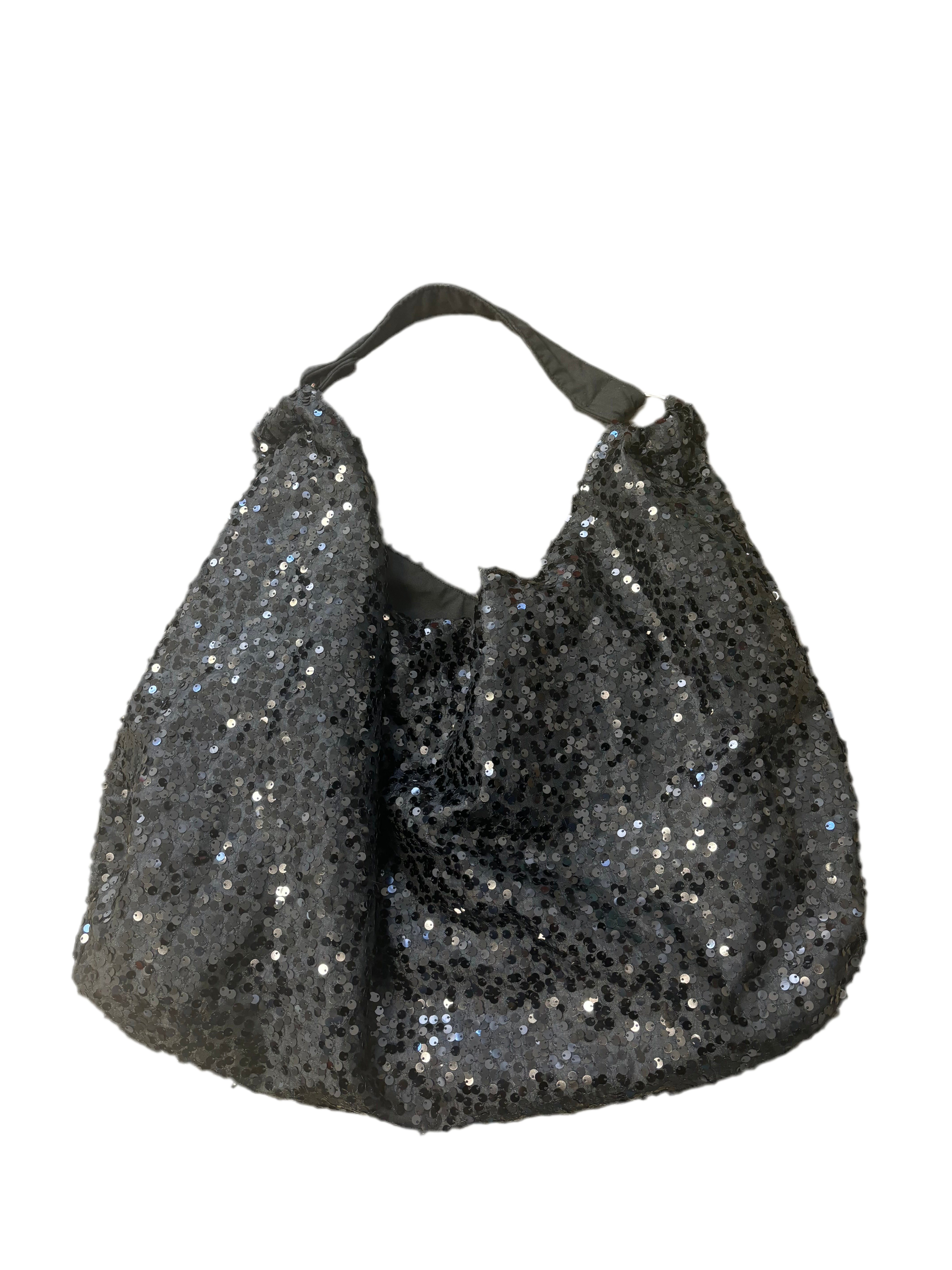 NINA BOW black sequin tote