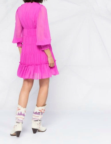 SANDRO pink long sleeve chiffon dress
