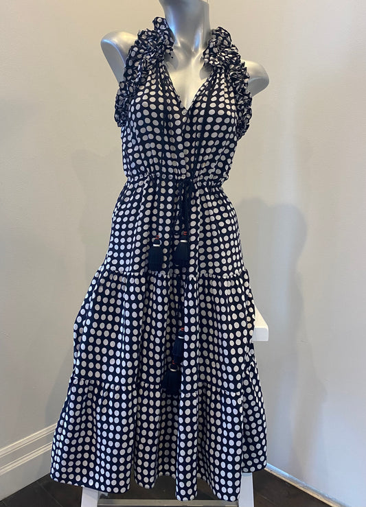 Figue Ruffle Neck Polka Dot Dress