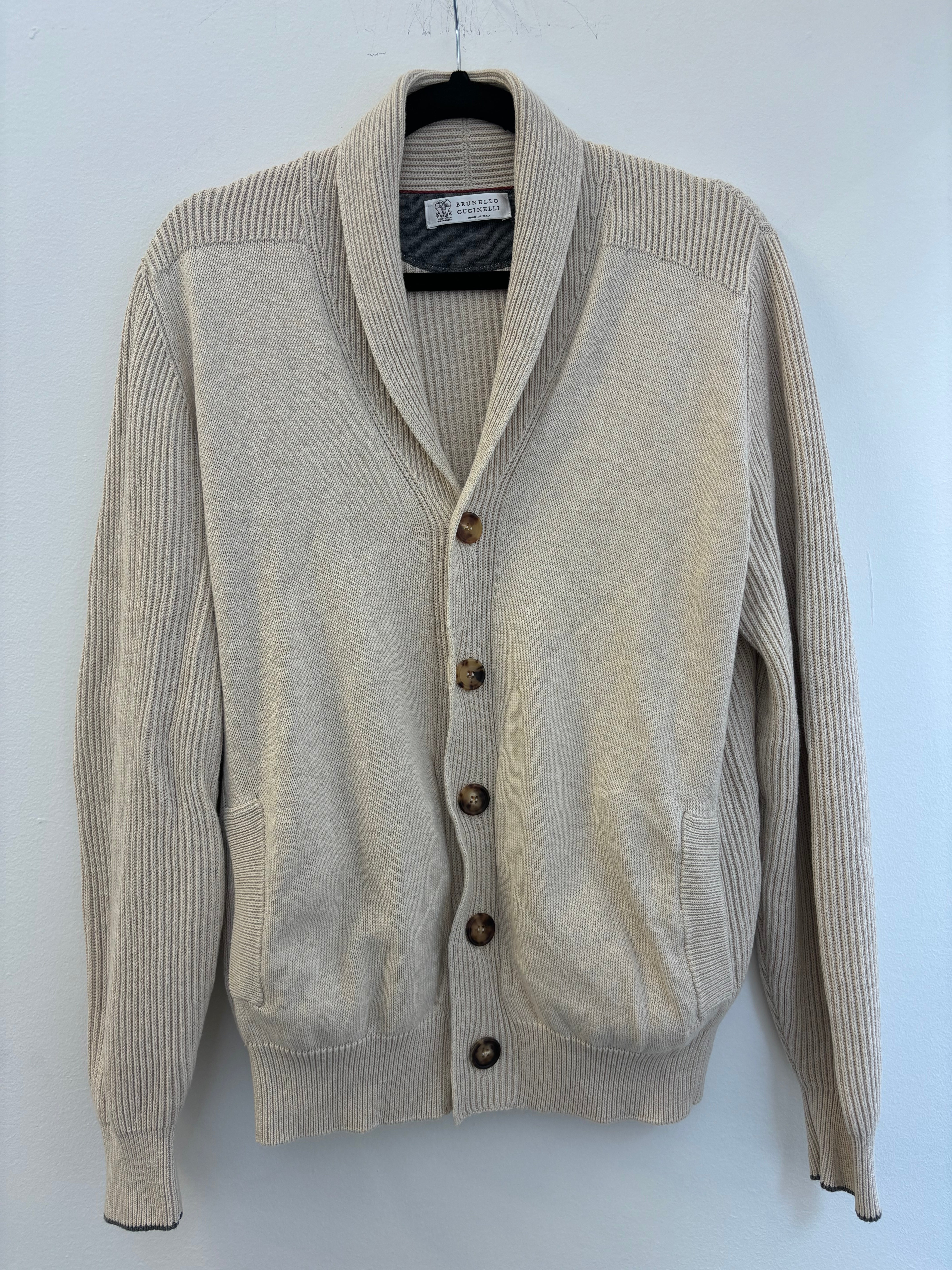 BRUNELLO CUCINELLI ribbed cream button up cardigan