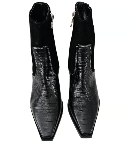 AEYDE JADE CROC EMBOSSED WESTERN BOOTS IN BLACK, 37