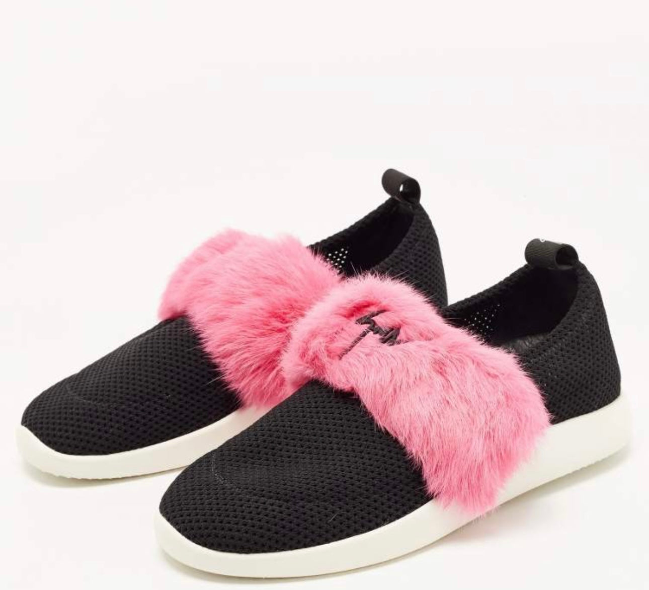 Giuseppe Zanotti -
Giuseppe Zanotti Black Knit Fabric and Calfhair Slip on