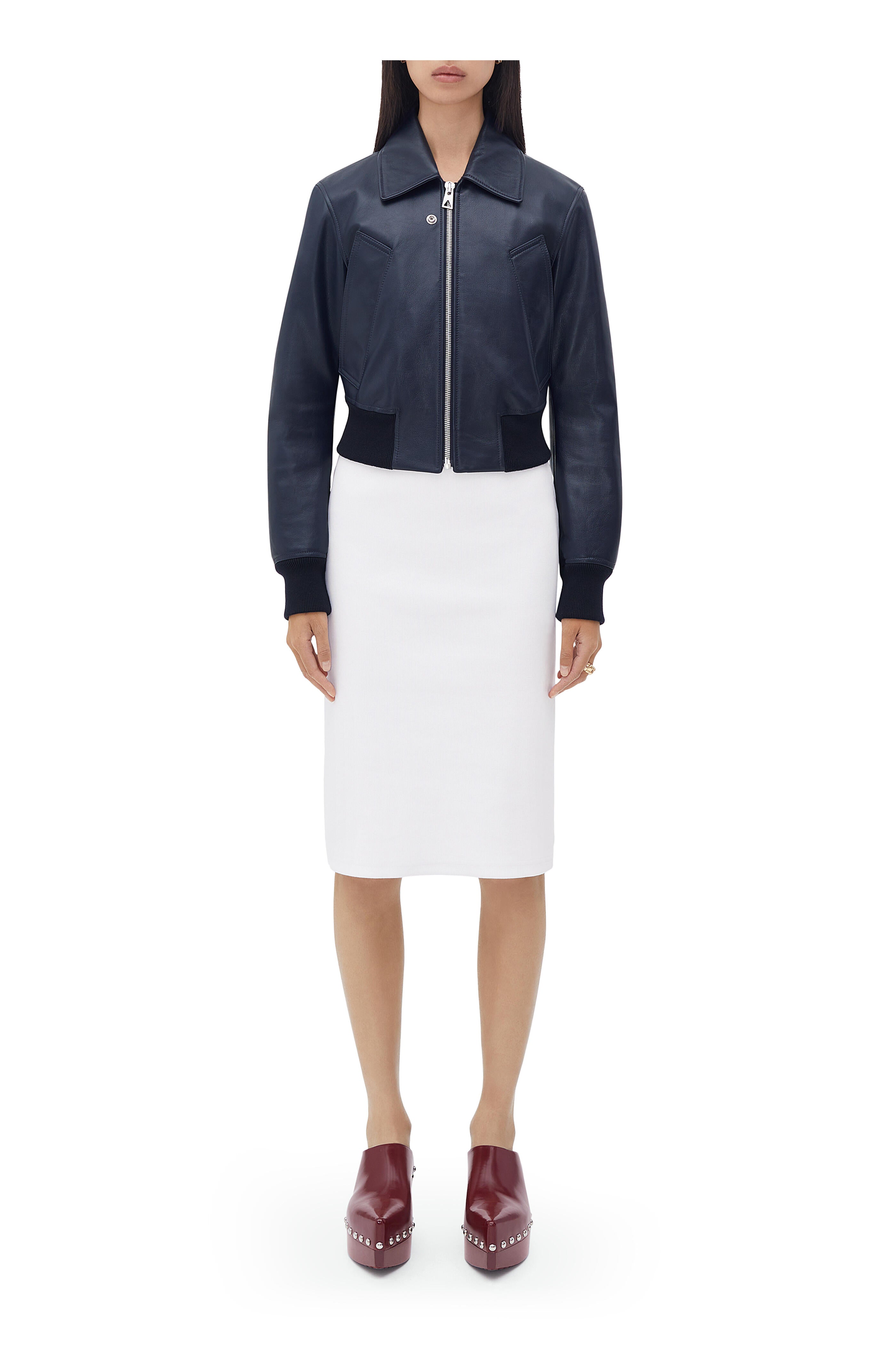 BOTTEGA VENETA blue cropped leather jacket