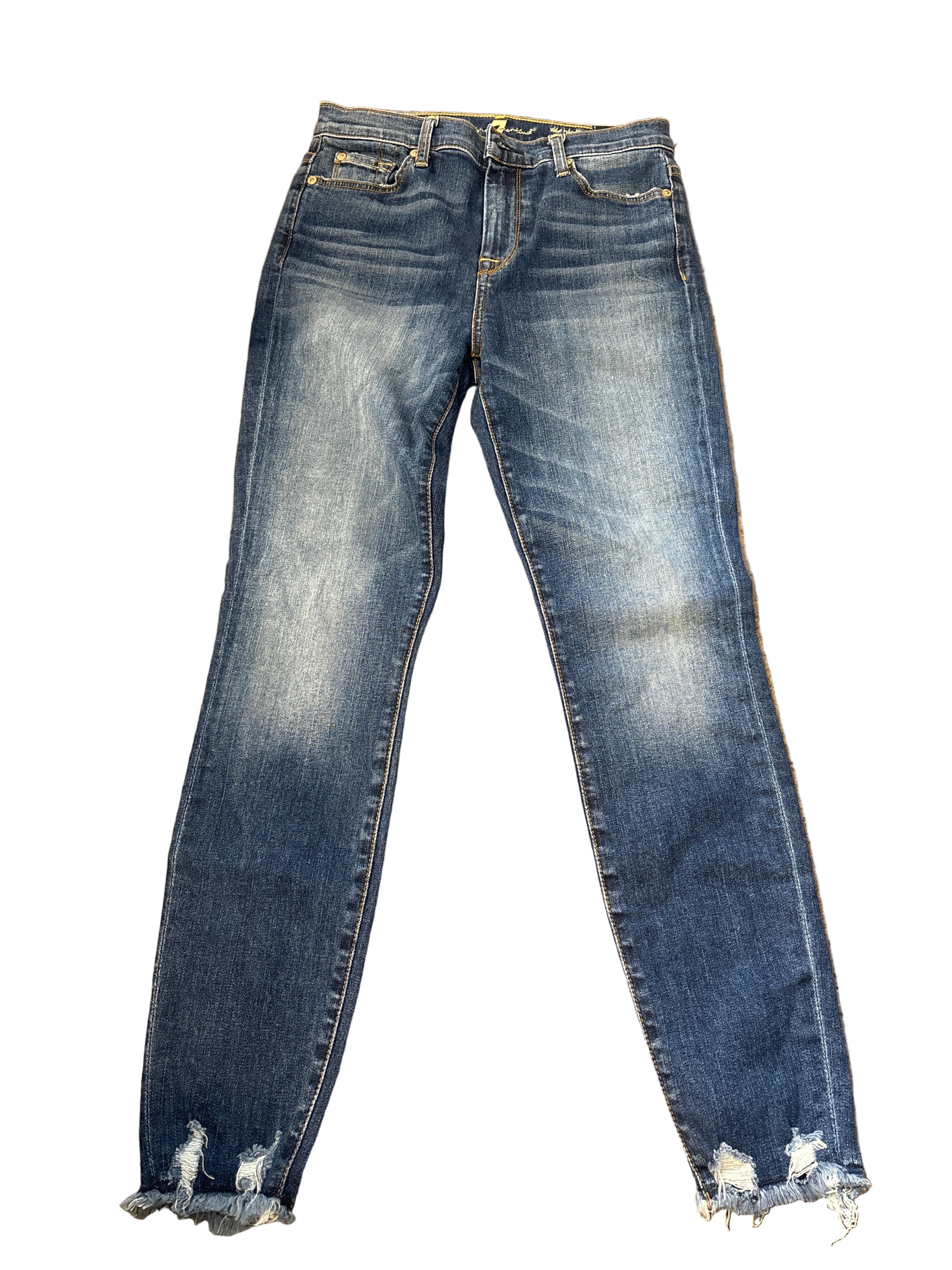 7 FOR ALL MANKIND high waist ankle skinny NWT blue with ankle rips