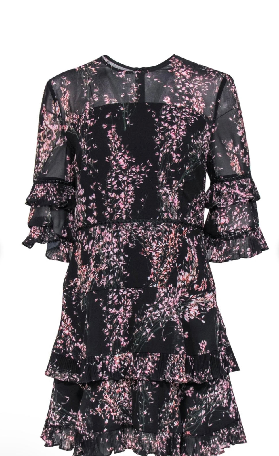 Keepsake - Floral Frill Mini Dress Long Sleeve Pleated Ruffle Size Small