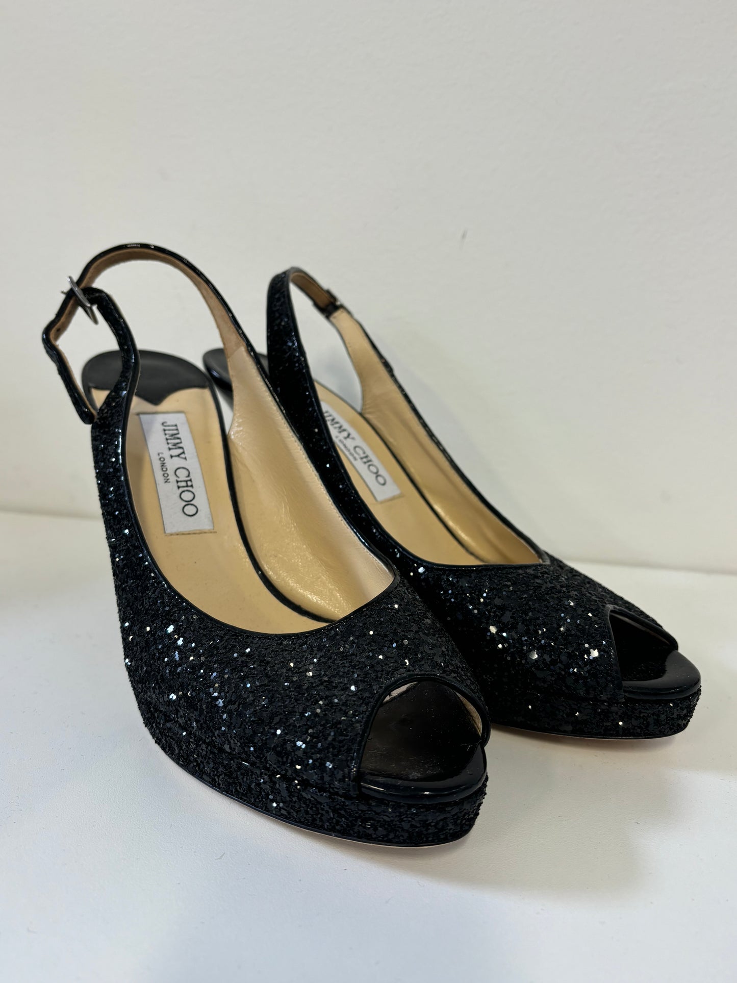 JIMMY CHOO black sequin sling back pumps