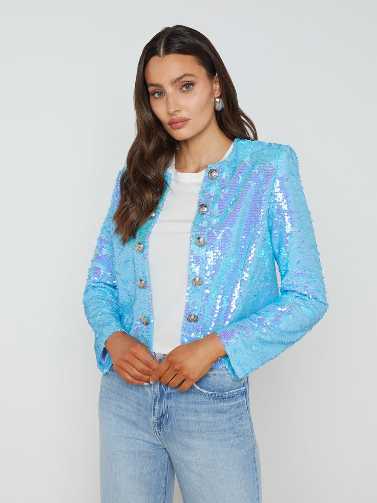 L'agence Blue Sequin Jacket