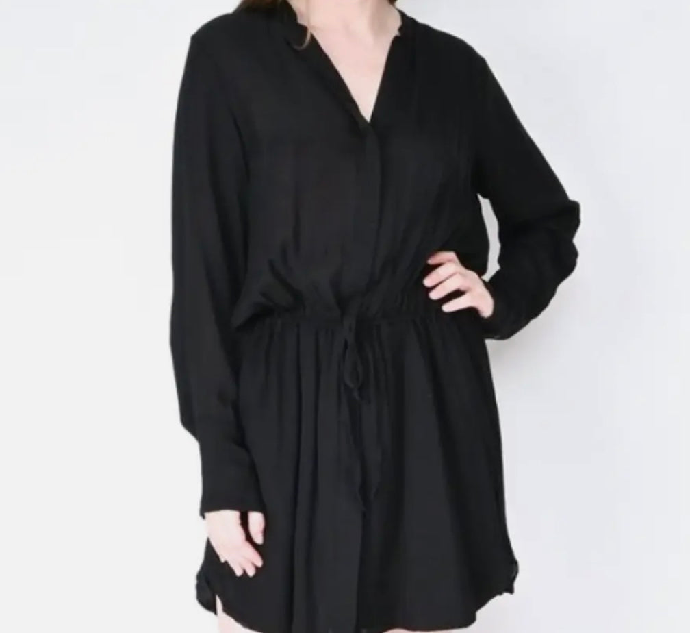 Nili Lotan - Black Silk Dress Long Sleeved Cinch Waist Short Lightweight