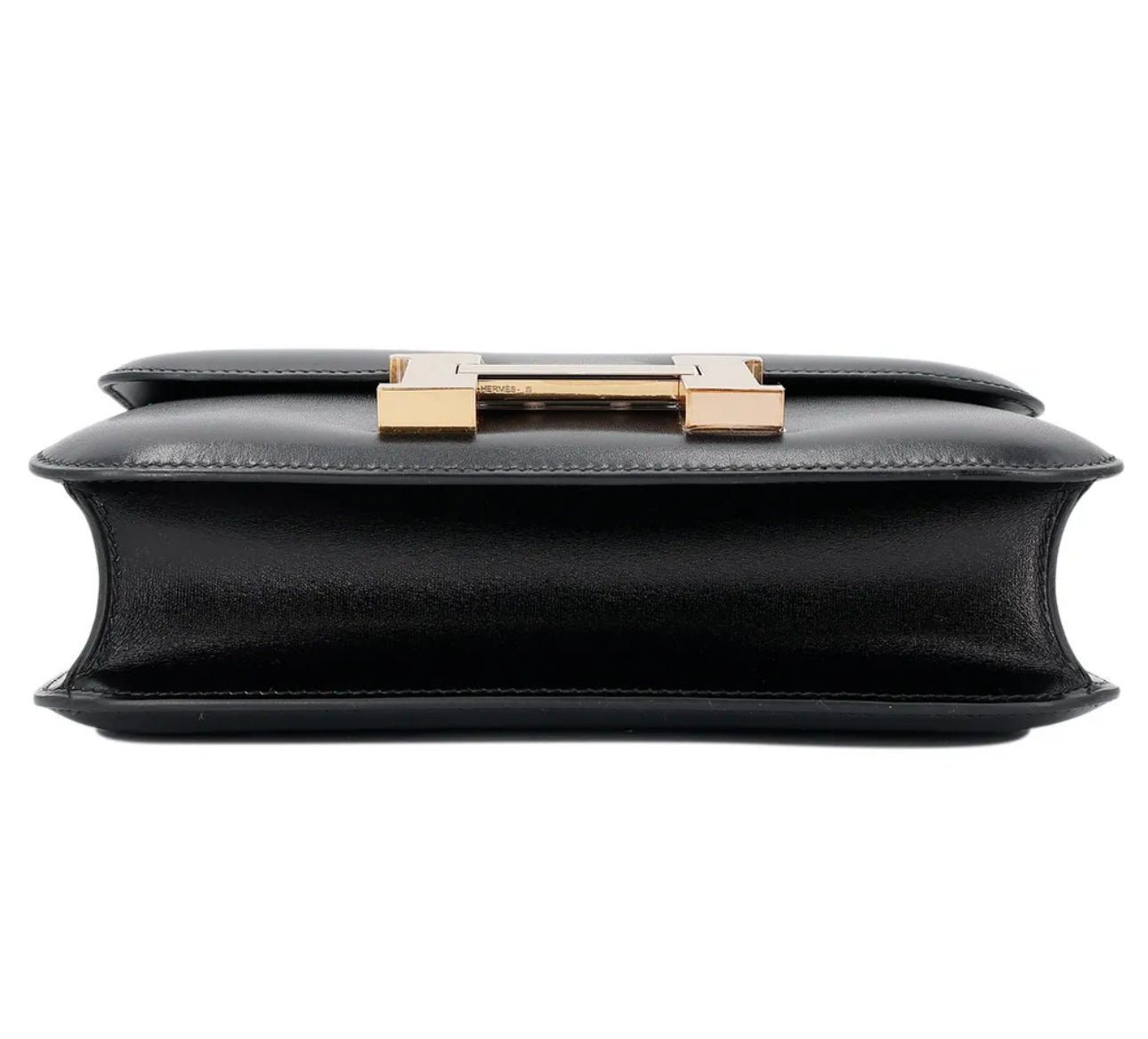 HERMÈS - Constance 24 shoulder bag in Black Box calfskin with Rose Gold hardware