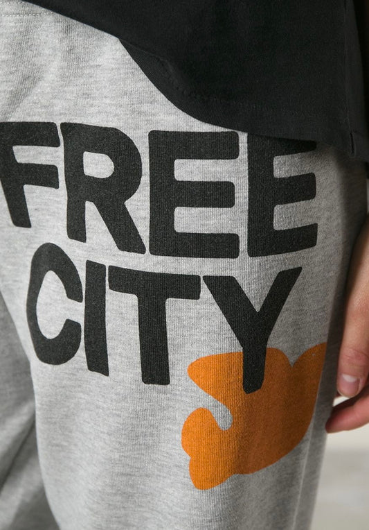 FREE CITY grey 3/4 sweats with orange bird