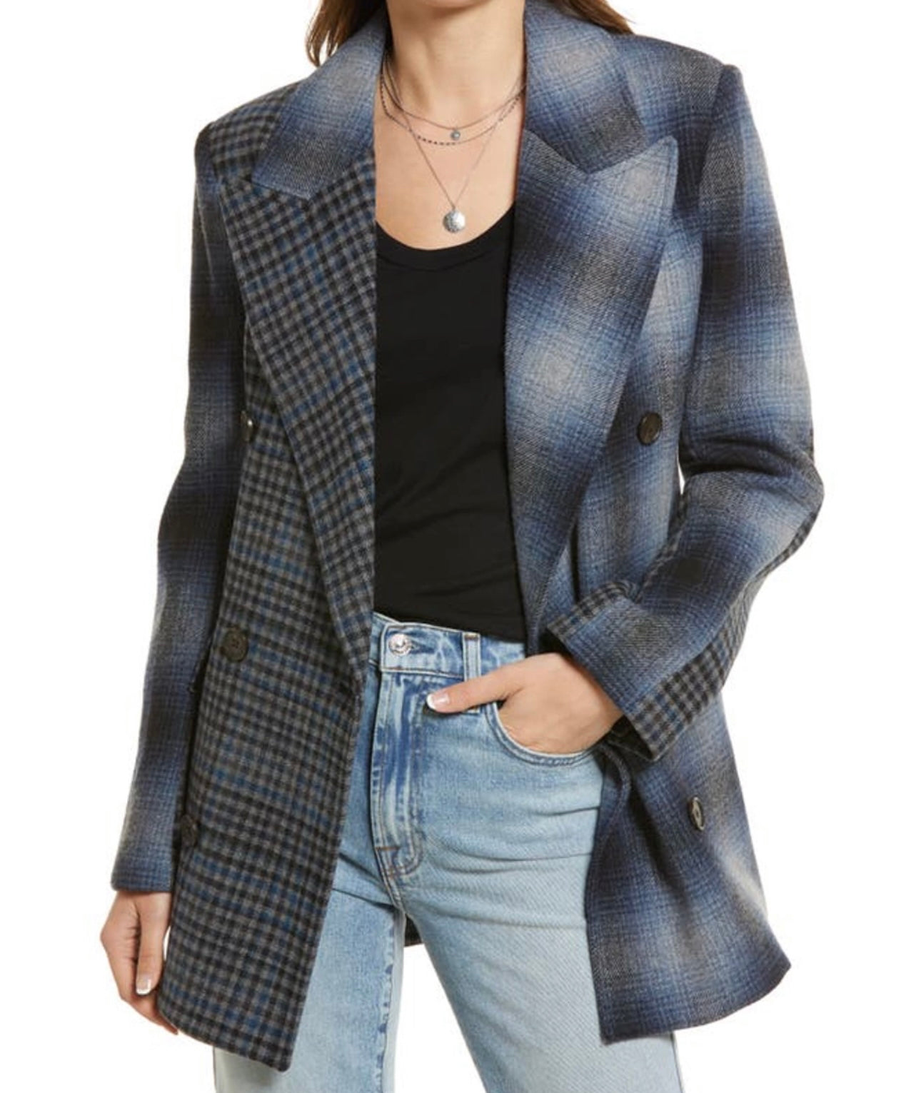 Treasure & Bond Mixed Plaid Blazer Jacket