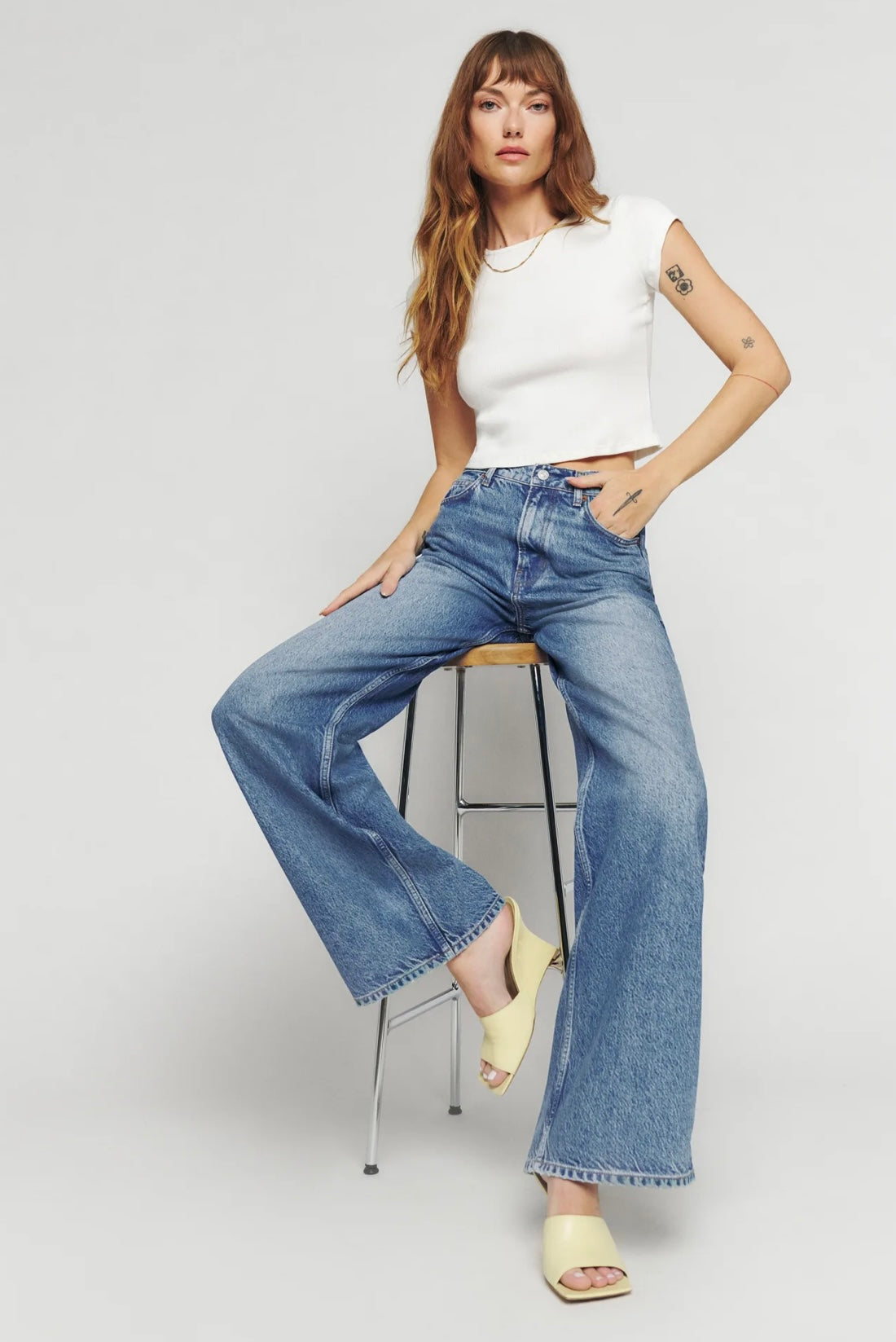 REFORMATION - CARY HIGH RISE SLOUCHY WIDE LEG JEANS