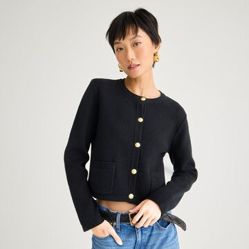 J CREW black cardi with gold buttons and front pockets