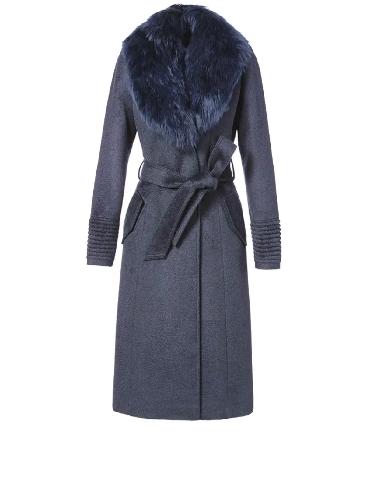 Sentaler- Navy Alpaca Long Coat with Fur Collar