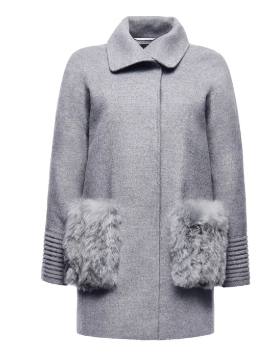 SENTALER - Raglan Sleeve Straight Cut Coat w/Fur Pockets in Shale Grey