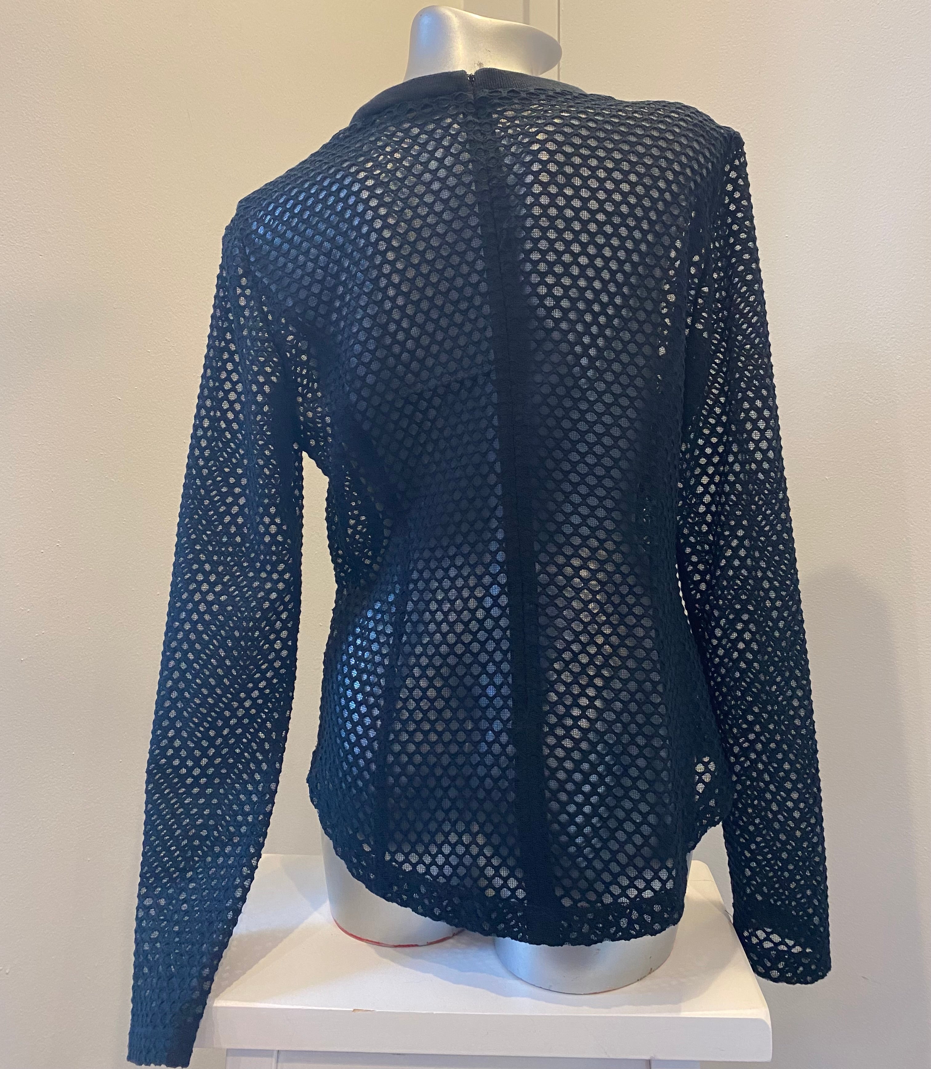 O’2nd New York Sheer Fishnet Crewneck Top