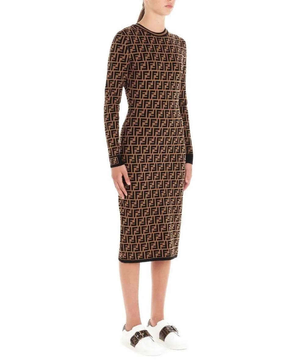 FENDI - ZUCCA Logo Print Longsleeve Dress