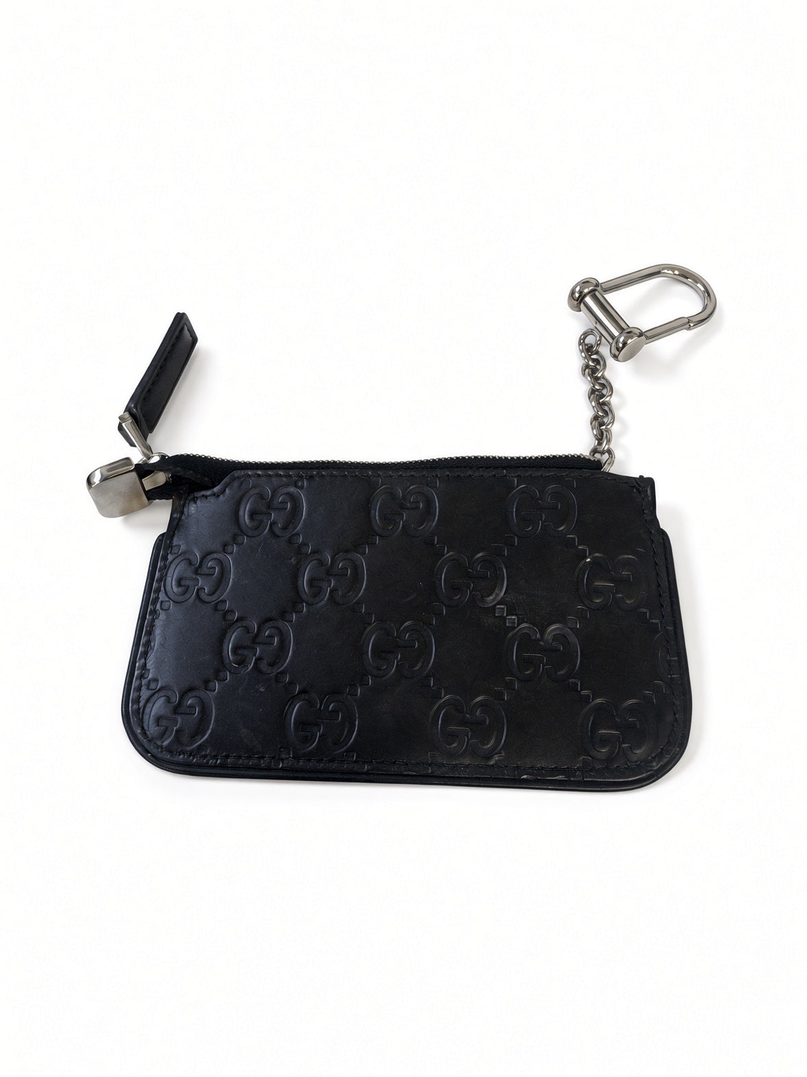 Black Gucci Gucci Micro Black Guccissima Key Pouch with Chain Clip, o/s