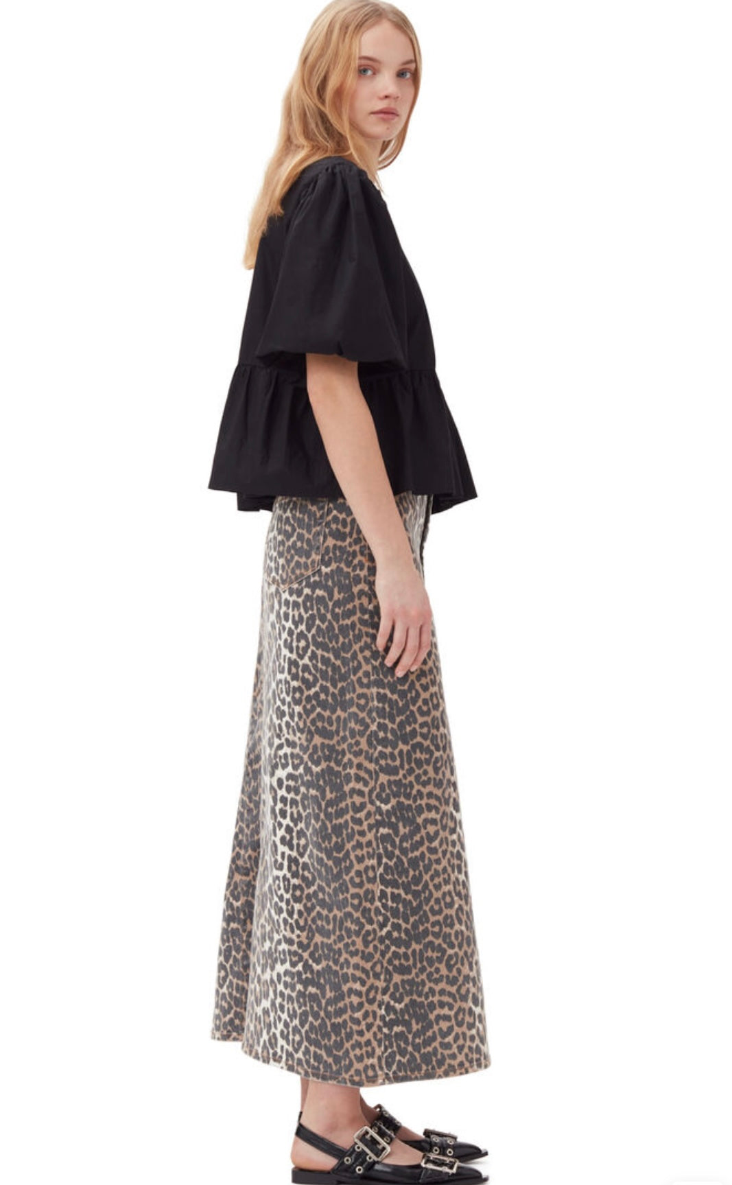 GANNI - COTTON POPLIN PEPLUM TIE BLOUSE