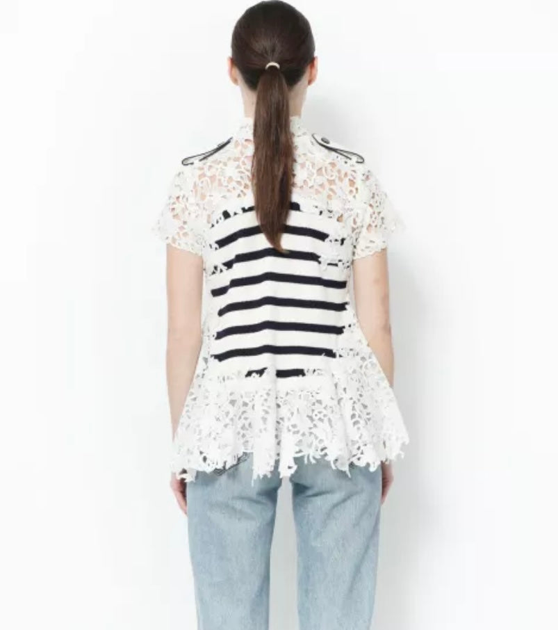 Sacai - Striped And Lace Knit Top