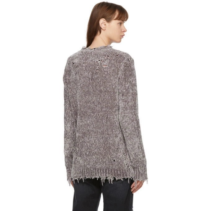 R13 distressed chenille crewneck